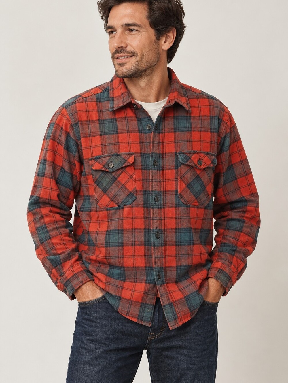 Vintage LL Bean Quilted Flannel Shirt Mens M Red Plaid Made USA Lined 90s